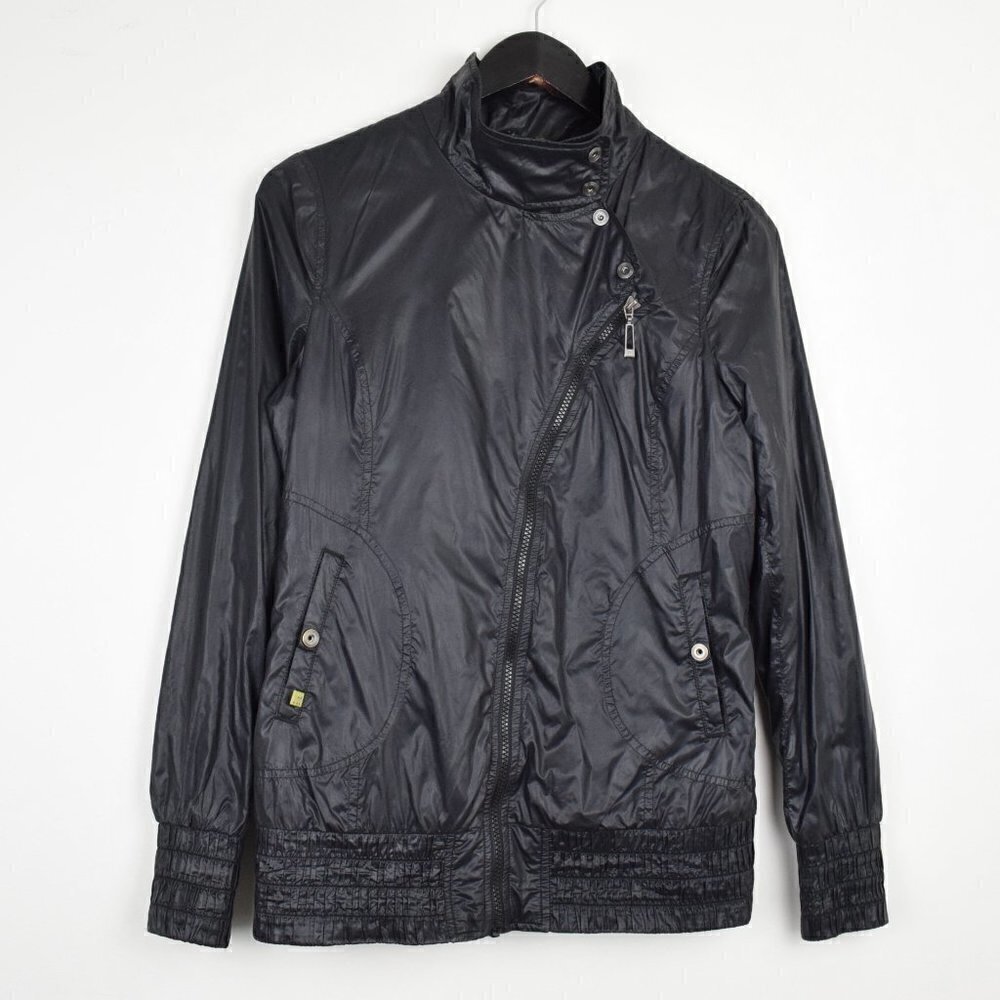 SOIA & KYO Biker Nylon Lightweight Asymmetrical Full Zip Jacket in Black